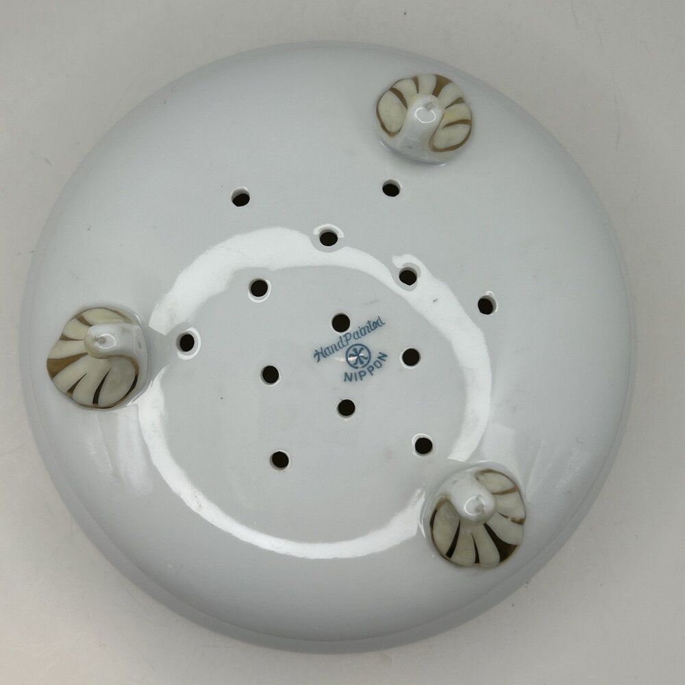 Nippon Hand‎ Painted Floral Berry Strainer Footed Gold Accents Vintage - Picture 4 of 8